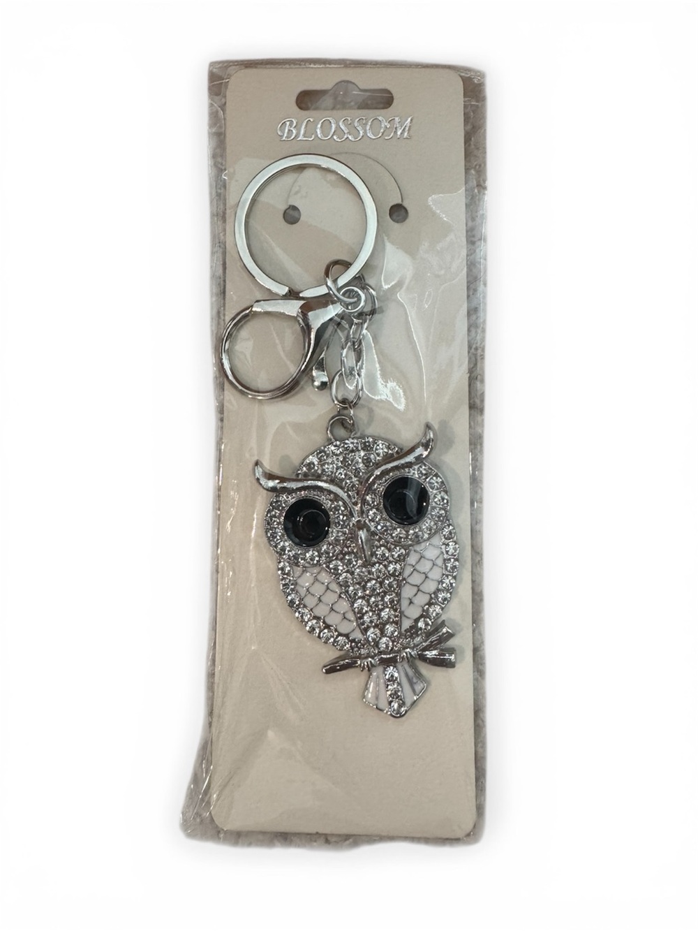 Silver Owl Keychain with Black Eyes